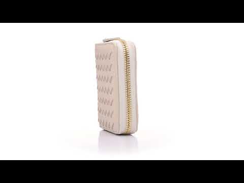 Small Zip Around Woven Leather Accordion Purse, Ivory | SageBrown