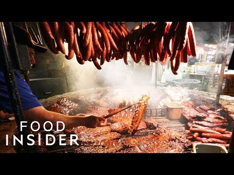 Famous Texas BBQ Cooks Meat Over A Giant Indoor Grill