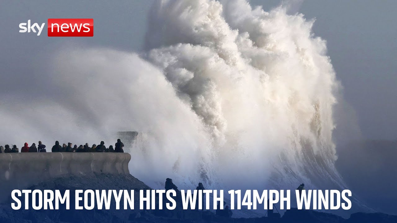 Storm Eowyn: Man dies after Ireland & UK battered with winds up to 114mph