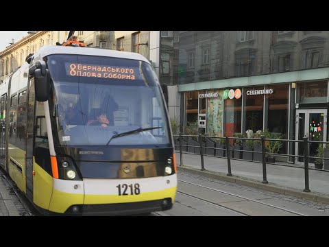 Ukraine, Lviv, tram 8 ride from Шухевича (29) to Стадіон Україна (793)
