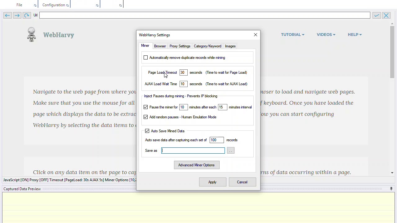 WebHarvy Settings Explained