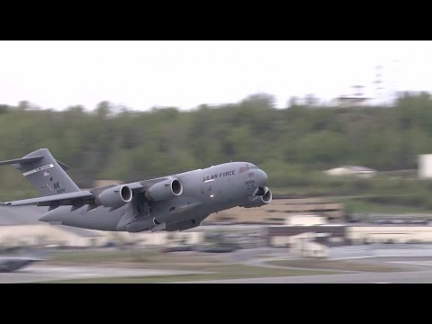Largest US Military Transport Plane: C-17 Globemaster III Taking Off From J-Bear