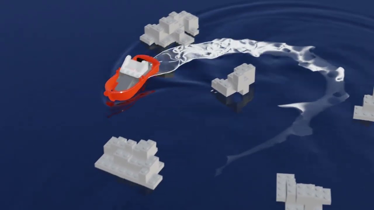 Lego - Inspired Red Boat and Iceberg Stylized 3D Animation Set 3D Model