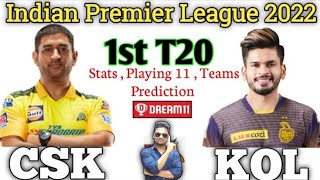 IPL H2H League Team Prediction l Dream11 CSK vs KKR 2022 Best Team l Dream 11 Best Team Prediction l
