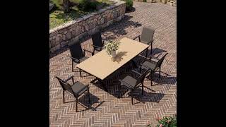 KETTLER BasicPlus Pro Garten-Essgruppe mit LED-Beleuchtung, anthrazit/natur, Alu/Holzimitat, 240 x 100 cm, 6 Stapelstühle