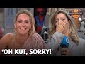 Merel heeft niet door dat publiek meeluistert met gesprek vóór de uitzending: 'Oh kut, sorry!'