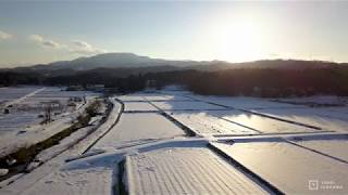 雪の田園風景をドローン撮影-Niigata,Japan