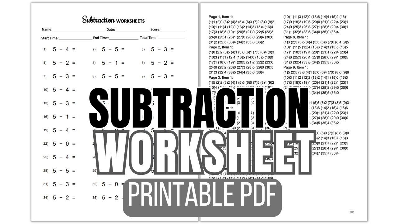 Subtraction Worksheets Printable (PDF)