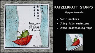 *TIME-LAPSE* KATZELKRAFT - Distress inks / Cling Film / Copic Markers / Stamp positioning tips