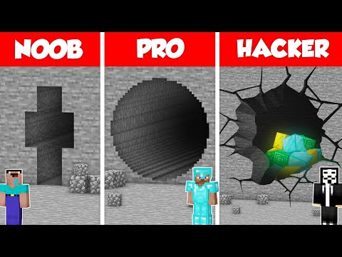 SECRET TUNNEL GATE BASE HOUSE BUILD CHALLENGE - NOOB vs PRO vs HACKER / Minecraft Battle Animation