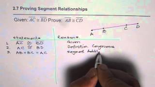 Two Column Segment Relationship Proof Using Addition Postulate