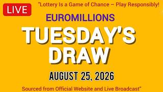 The National Lottery Euromillions Draw Live results from Tuesday 25 Aug 2026 | Euro Millions