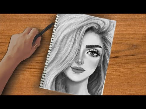 رسم سهل | تعليم رسم بنت كيوت مع شعر طويل سهل بالرصاص خطوه بخطوه للمبتدئين بطريقة سهلة | رسم بنات سهل