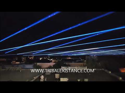 Sky Laser Light Show Over A City