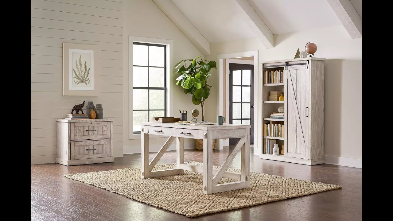Avondale Farmhouse White 3 Piece Bookcase Wall with Ladder from