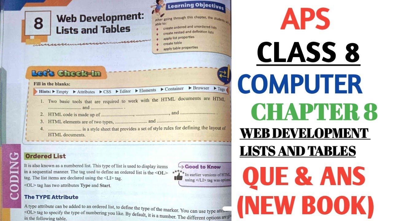 APS class 8 Computer| Live Wire | Chapter 8 WEB DEVELOPMENT LISTS AND TABLES  @nksclasses  ​