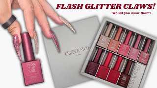 I Tried Flash Glitter Claw Nails 💅 Crimson Stud Swatches