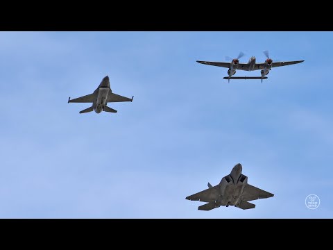 The Heritage Flight of F-35 Lightning II, P-38 Lightning and  F-16 Falcon
