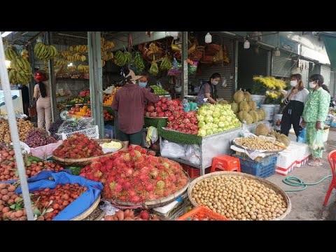 Evening Food Market Scene at Phsa Sam Hanh - Walking Tour Around Street Food @Tuol Sangke in Evening