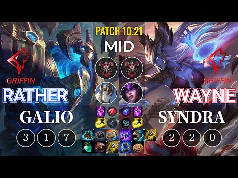 GRF Rather Galio vs GRF Wayne Syndra Mid - KR Patch 10.21