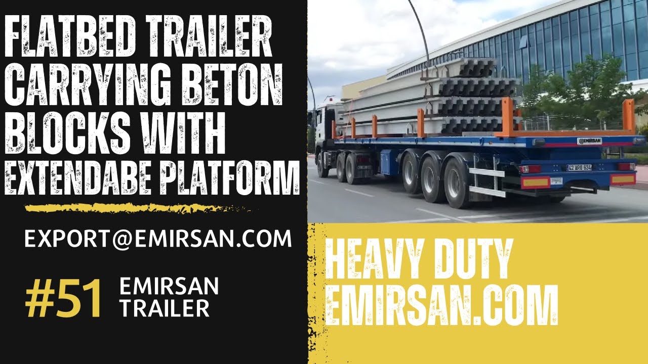 3 Axle Flatbed Semi Trailer with Extendable Platform — Carrying Beton Blocks