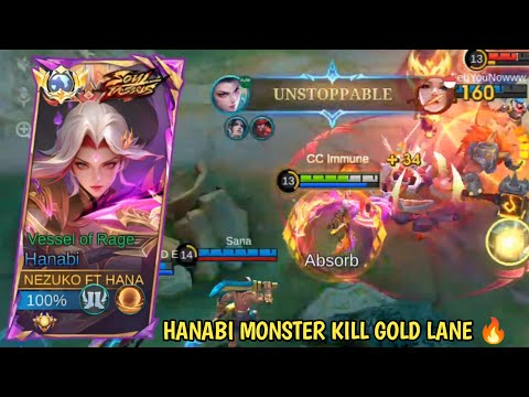 HANABI MONSTER GOLD LANE RAMPAGE INSANE DAMAGE LATE GAME | TOP GLOBAL HANABI | MLBB