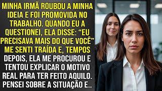 Minha irmã roubou a ideia do meu projeto e foi promovida no meu lugar. "Eu precisava mais" ela disse