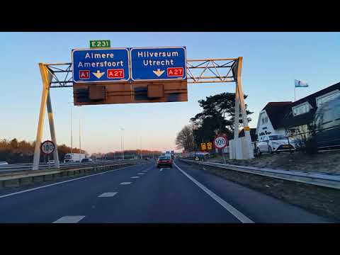 Wegvideo Hilversum: A1 en A27: Knooppunt Eemnes ----》Afrit Hilversum.