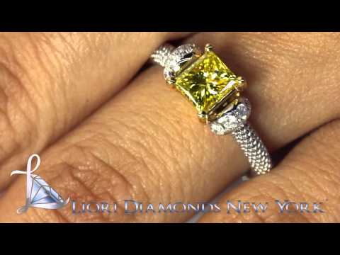 FD-067 - 1.42 Carat Fancy Yellow Princess Cut Diamond Engagement Ring 14k White Gold