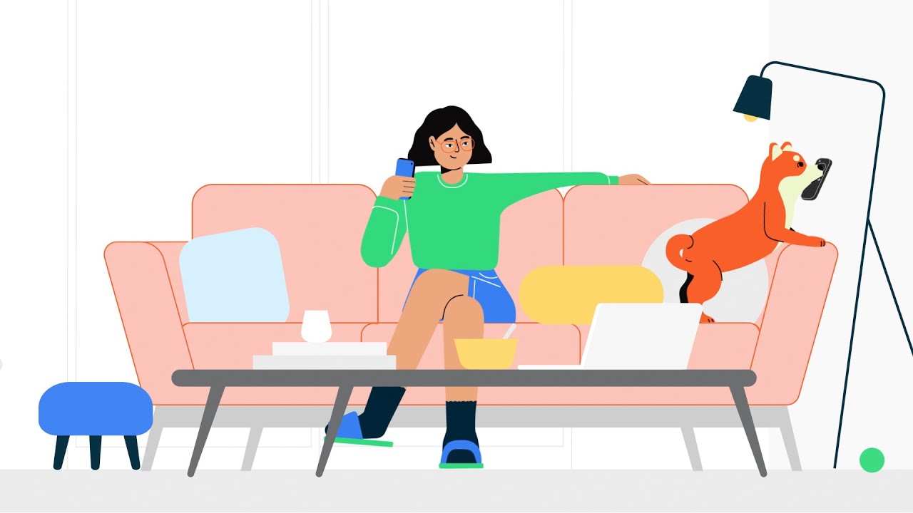 Illustration of person using their phone to type a show title on their tv