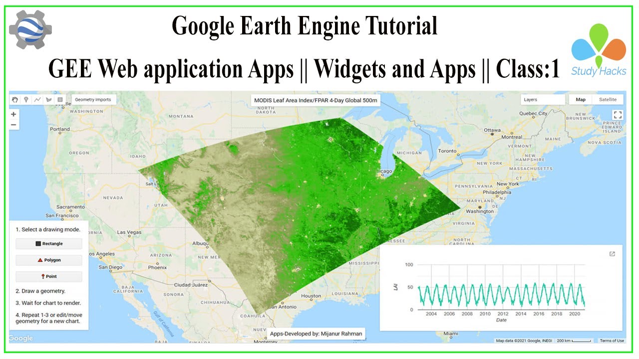Google Earth Engine Tutorial: GEE Web application Apps || Widgets and Apps || Class:1