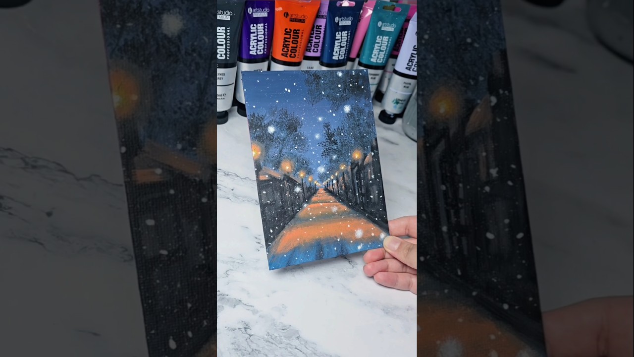 A walk in the snow ❄️ easy acrylic painting ideas for beginners
