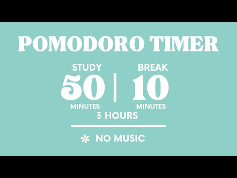 STUDY WITH ME FOR 3 HOURS  | 50 MINS STUDY / 10 MINS BREAK | NO MUSIC | WITH ALARMS
