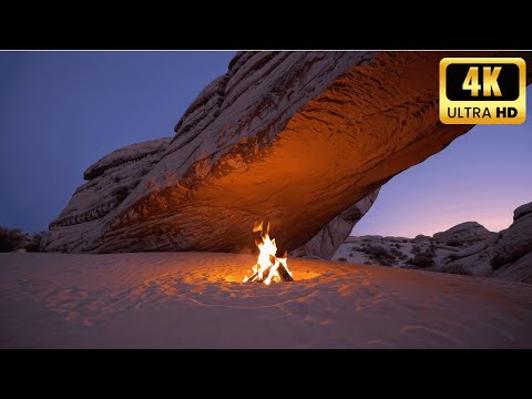 🌌 4K 🔥 Desert Campfire for Sleep (9 Hours) | Relaxing Fire Sounds & Starry Night Ambience 🔥🌿