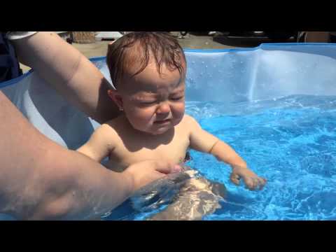 Akito is in a small swimming pool for the 1st time 2015 15th August