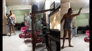 Woman Gets Carried Away Watching TV Drama