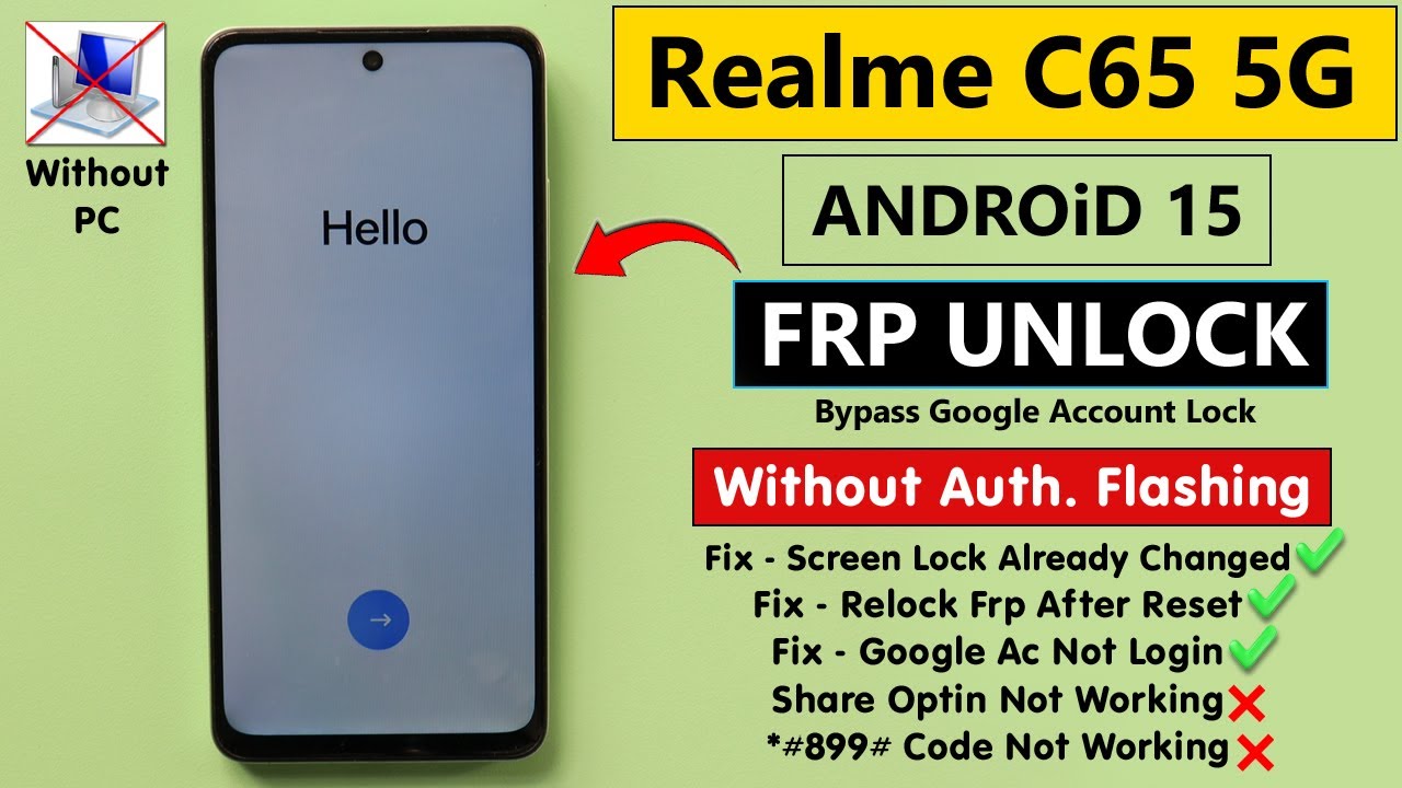 Realme C65 5G RMX3997 Android 15 Frp Unlock/Bypass Without PC -Fix Google Ac Not Login - 100% Free