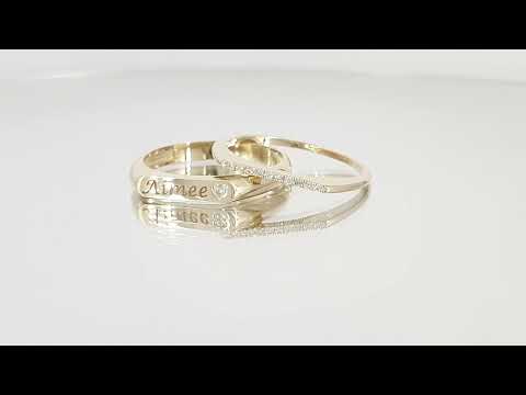 A video of Heart Diamond Name Ring & Matching Diamond Band - Real Gold Set