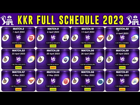 Kolkata Knight Riders schedule 2023 | kkr time table for ipl 2023 | KKR all 14 Match Fixtures