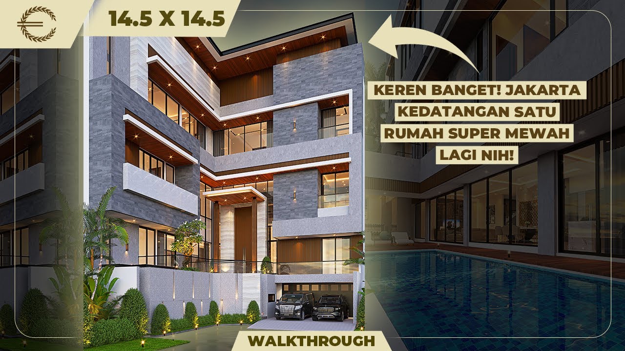 Video 3D Jasa Arsitek Desain Rumah Modern 4 Lantai Lebar 14.5 m, Luas Bangunan 1432.2 m<sup>2</sup>