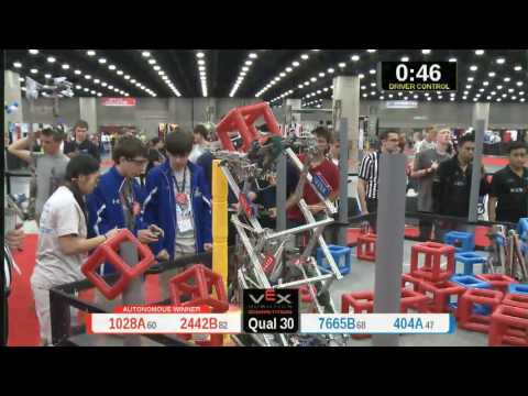2015 VRC Tech Q30 - 1028A 2442B vs 7665B 404A - 49 to 49 - VEX Worlds 2015 - Technology Division