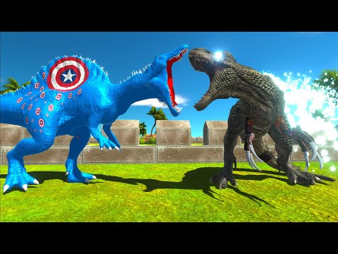 CAPTAIN AMERICA SPINOSAURUS vs GODZILLA T-REX DEATH RUN - Animal Revolt Battle Simulator