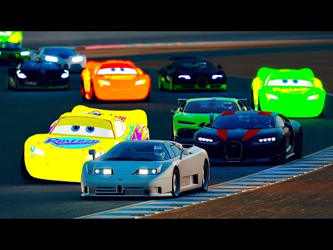 Lightning McQueen NEON Edition vs Bugatti Hypercars at Laguna Seca