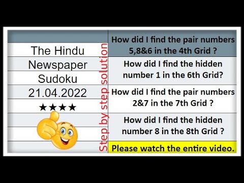 🔊How to Solve The Hindu Sudoku 4 Star | Step by Step Solution | 21.04.2022|  Level ★★★★