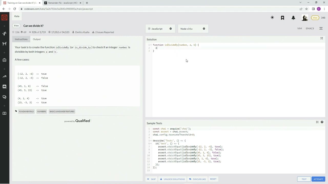 Codewars 8 kyu Can We Divide It? JavaScript