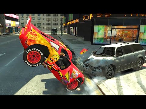 Lightning McQueen Vs 100MPH Impact: Can He Survive? Ep. 8 GTA IV Car Crashes