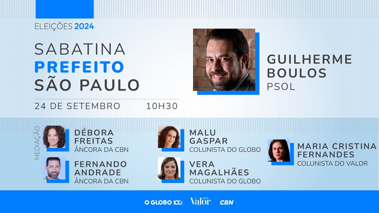 Guilherme Boulos: sabatina com candidatos à prefeitura de São Paulo