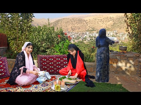Cooking Traditional Iranian Food, Herb Pilaf with Fish in the Village