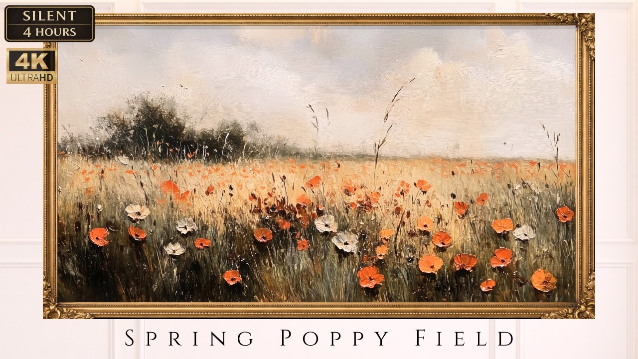 Frame TV Art 4K | Warm Spring Poppy Field |Vintage Oil Painting for Living Room (4 Hours)