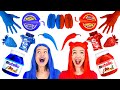 EATING ONLY ONE COLOR FOOD FOR 24 HOURS || Red VS Blue Food Challenge! Mukbang by 123 GO! FOOD